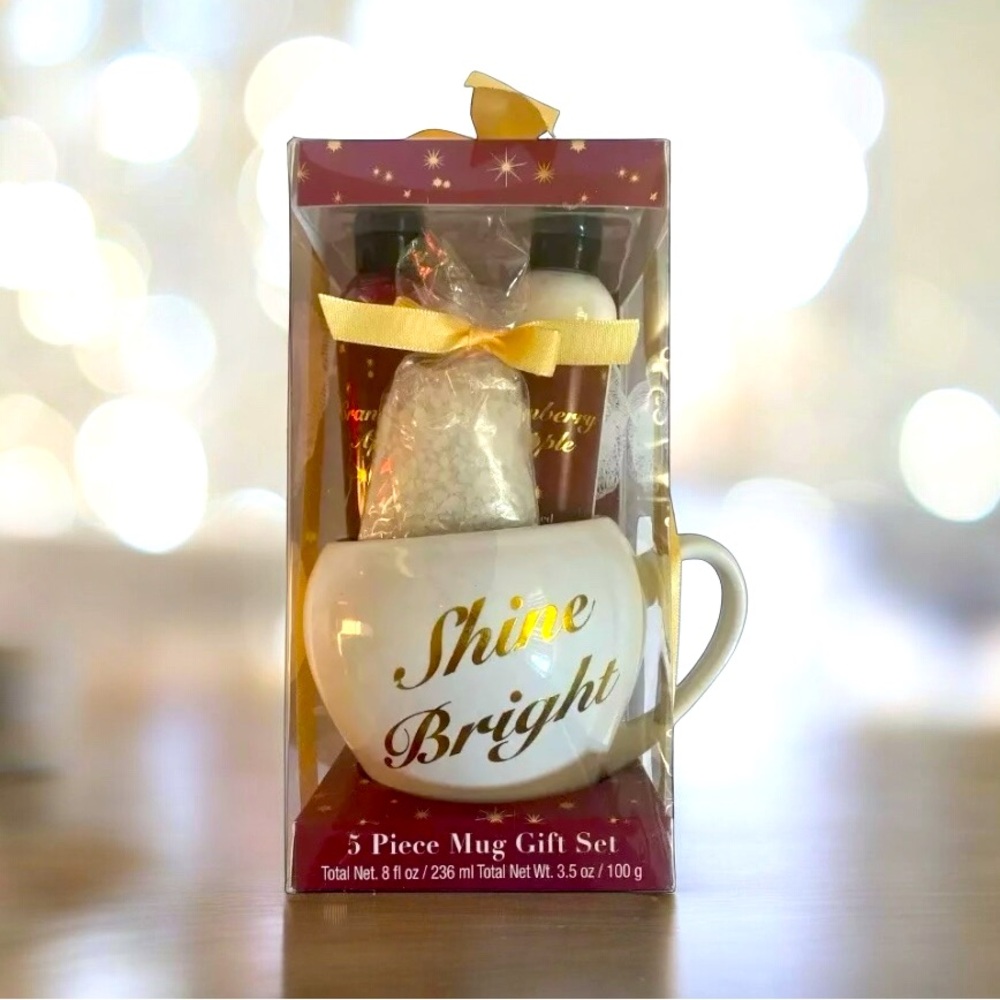 Shine Bright 5 Piece Mug Set Body Lotion Wash Bath Salts And Mug New